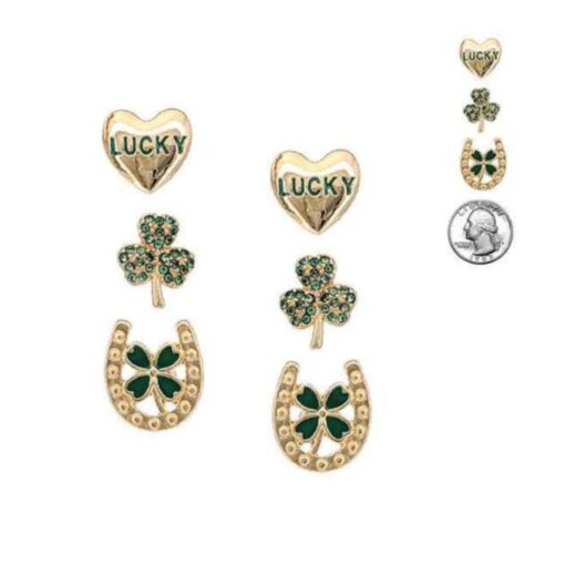 ST. PATRICK'S DAY ENAMEL & RHINESTONE TRIO EARRINGS