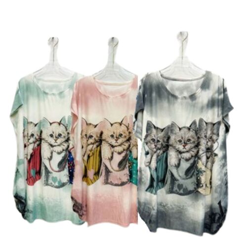 SHORT SLEEVE THREE CATS TUNIC. MINT, FUCHSIA, BLACK. SOLD IN SETS OF 3 ONLY. ARRIVES FEBRUARY 2025