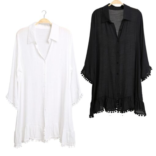 SHEER BUTTON UP TUNIC / COVER UP. WHITE, BLACK. SOLD IN SETS OF 2 ONLY. ARRIVES LATE JANUARY