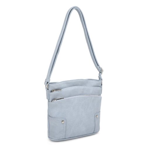 LT. BLUE TRIPLE ZIP CROSSBODY. 9.5X9.75X3. SEE 29049 & 29050 FOR MORE COLORS