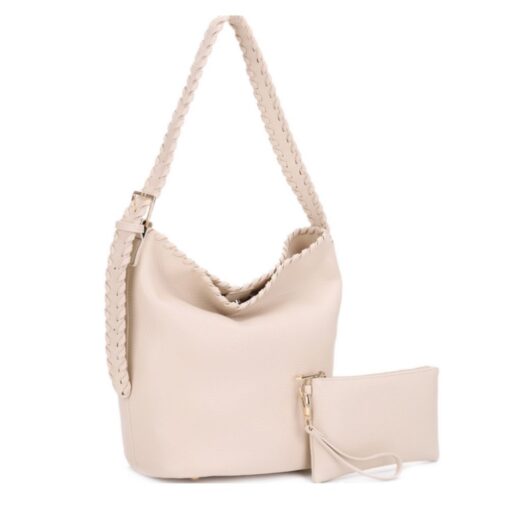 SAND 2-IN-1 HOBO SHOULDER BAG WITH CLUTCH. 14.25X12X7. SEE 29053 FOR BLACK