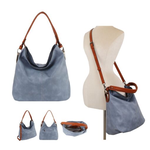 BLUE HOBO WITH SHOULDER & CROSSBODY STRAPS. 15X12.5X6.25. SEE 29062 & 29063 FOR MORE COLORS.