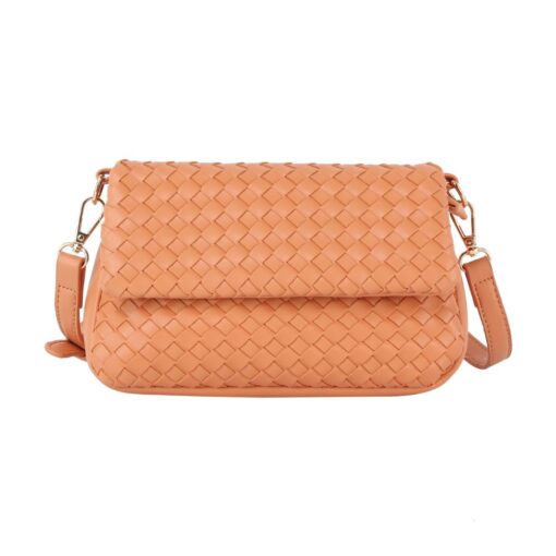 CORAL WOVEN FRONT FLAP CROSSBODY. 9.75X6.5X3. SEE 29068 & 29069 FOR MORE COLORS