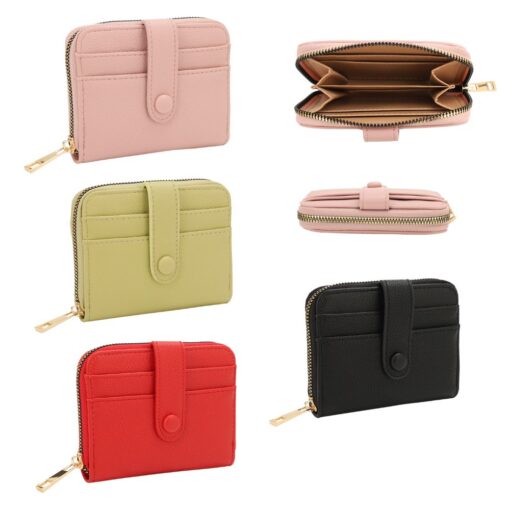 BUTTON SNAP WALLET. PINK, MINT, RED, BLACK. 4.75x3.75x.88 SOLD IN SETS OF 4 ONLY.