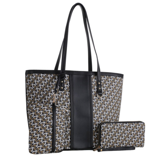 BLACK MONOGRAMMED 3-IN-1 TOTE WITH BAG & CLUTCH. SEE 29029 FOR BROWN VERSION