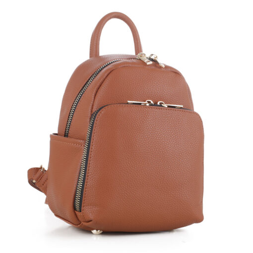 COGNAC MEDIUM MULTI ZIP BACKPACK.  8.5x9.75x5.