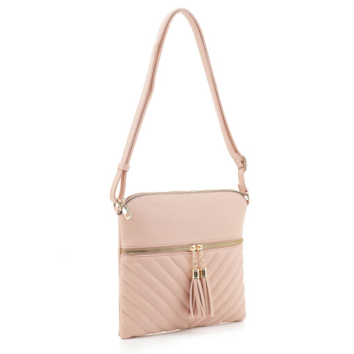 BLUSH CHEVRON QUILTED CROSSBODY BAG. 9.5X9X0.5. SEE 29044 & 29045 FOR MORE COLORS