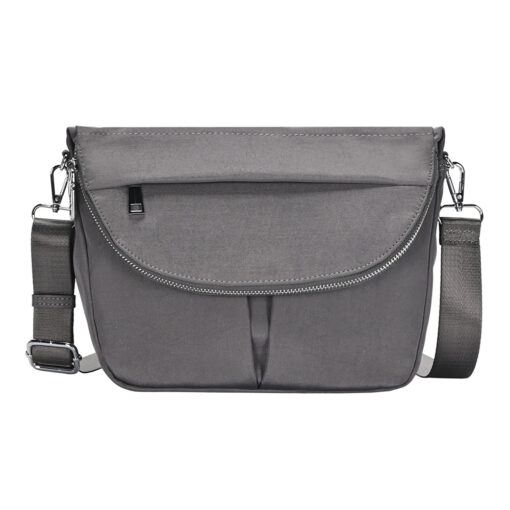 GREY NYLON FOLDOVER CROSSBODY BAG. 11X4X8.5. SEE 29043 FOR LILAC