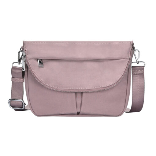 LILAC NYLON FOLDOVER CROSSBODY BAG. 11X4X8.5. SEE 29042 FOR GREY