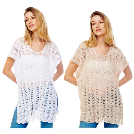 CROCHET COVER UP TUNIC. WHITE, BEIGE. SOLD IN SETS OF 2 ONLY.