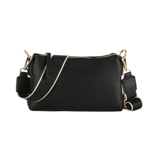 BLACK DOUBLE ZIP CROSSBODY. 8.5X5.5X2.5. SEE 29073 FOR LAVENDER