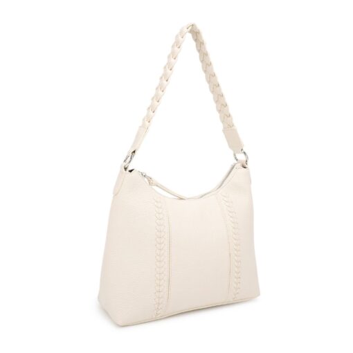 IVORY BRAIDED STRAP HOBO WITH WHIPSTITCHING. 11.75X9.5X4. SEE 29075 FOR BLUE GREY