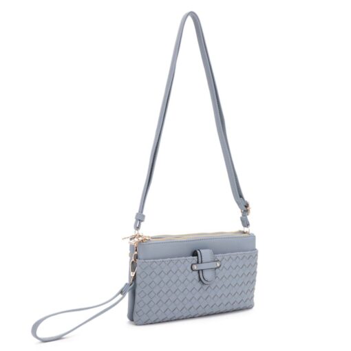 BLUE WOVEN TEXTURE CROSSBODY/CLUTCH. 8.75X5X.5. SEE 29078 & 29079 FOR MORE COLORS