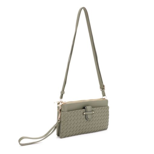 SAGE WOVEN TEXTURE CROSSBODY/CLUTCH. 8.75X5X.5. SEE 29077 & 29078 FOR MORE COLORS