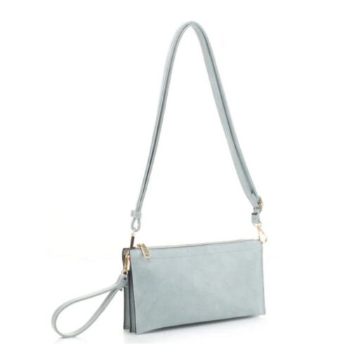 LIGHT BLUE MULTI-POCKET CROSSODY/WRISTLET. 9.3x6X0.7. SEE 29081 & 29082 FOR MORE COLORS