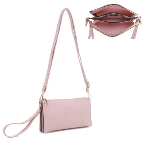 BLUSH MULTI-POCKET CROSSODY/WRISTLET. 9.3x6X0.7. SEE 29080 & 29082 FOR MORE COLORS