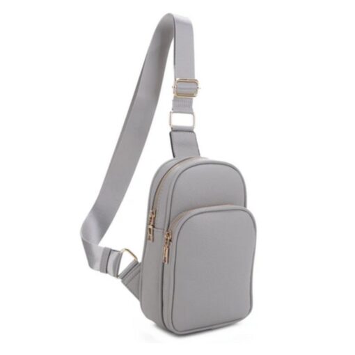 GREY DOUBLE POCKET SLING BAG. 6X9.3X2.5. SEE 29083 FOR BLACK