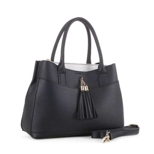 BLACK TASSEL ACCENT SATCHEL. 12.5X9.75X5. SEE 29033 FOR MUSTARD