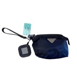 BLACK NYLON POUCH WITH ATTACHED MIRROR. 7X5X2