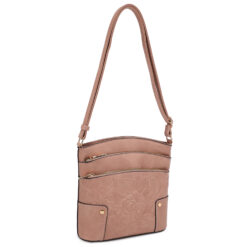 DARK PINK TOOLED TRIPLE ZIP SHOULDER/CROSSBODY BAG. SEE 29103 & 29104 FOR MORE COLORS