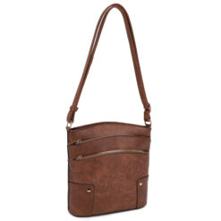 BROWN TOOLED TRIPLE ZIP SHOULDER/CROSSBODY BAG. SEE 29102 & 29104 FOR MORE COLORS