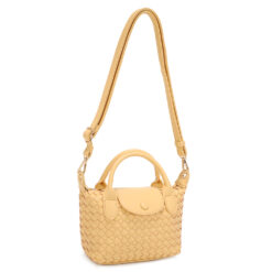 BUTTER YELLOW WOVEN TOP HANDLE CROSSBODY. 8X5.25X3.5. SEE 29106 & 29107 FOR MORE COLORS