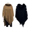 PONCHO W/FUR & BUTTONS. BEIGE, BLACK. SOLD IN SETS OF 2