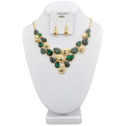 GOLD & GREEN CRYSTAL STATEMENT NECKLACE SET