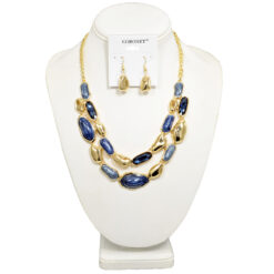 GOLD/BLUE FAUX STONE NECKLACE SET