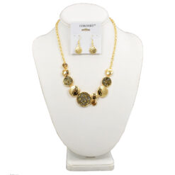 GOLD DISCS W/ENAMEL & FAUX DRUZY NECKLACE SET