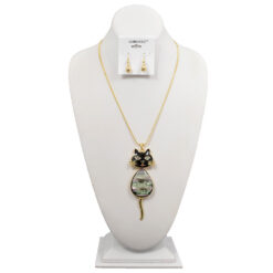 LONG GOLD & GREY STONE PENDANT NECKLACE SET