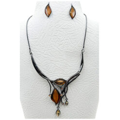 HEMI WITH BROWN CRYSTALS LEAF NECKLACE SET
