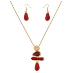 GOLD & RED ENAMEL DROP NECKLACE SET