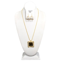 LONG GOLD/BLACK SQUARE PENDANT NECKLACE SET
