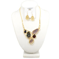 GOLD/MULTI PURPLE FAUX STONE NECKLACE SET