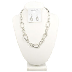 SILVER TEXTURED LINKED CHAIN NECKLACE SET