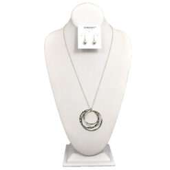 LONG SILVER INTERLOCKING RINGS W/CRYSTALS NECKLACE SET