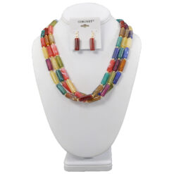 DARK MULTI COLOR TUBE BEADS LAYERED NECKLACE SET