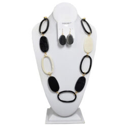 LONG BLACK & WHITE OVAL LINK NECKLACE SET