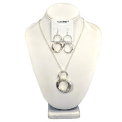 SILVER INTERLOCKING RINGS PENDANT NECKLACE SET