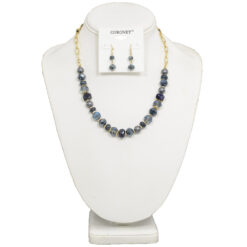 DARK BLUE FACETED BEAD NECKLACE SET. SEE 34054 FOR MATCHING STRETCH BRACELET