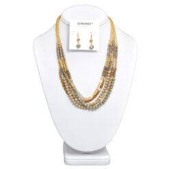 5 LAYER GOLD/EARTHTONE BEADED NECKLACE SET. SEE 34055 FOR MATCHING BRACELET