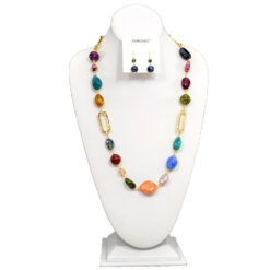 LONG DARK MULTI COLOR & GOLD BEADED NECKLACE SET