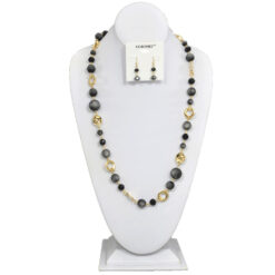 LONG GOLD/BLACK BEADED NECKLACE SET