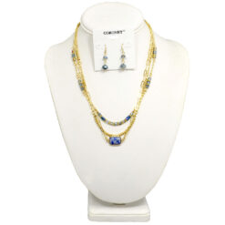 3 LAYER GOLD/BLUE BEAD & CHAIN NECKLACE SET