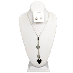 LONG SILVER HEART DANGLE CHARMS NECKLACE SET