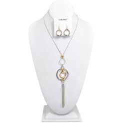 LONG TWO TONE PENDANT WITH TASSELS NECKLACE SET