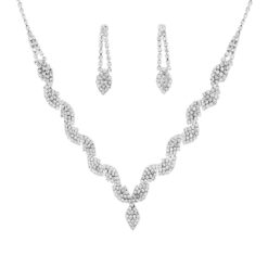 SILVER RHINESTONE WAVY NECKLACE SET