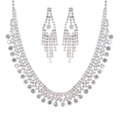 SILVER RHINESTONE BIB NECKLACE SET