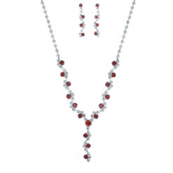 SILVER WHITE/RED RHINESTONE Y NECKLACE SET